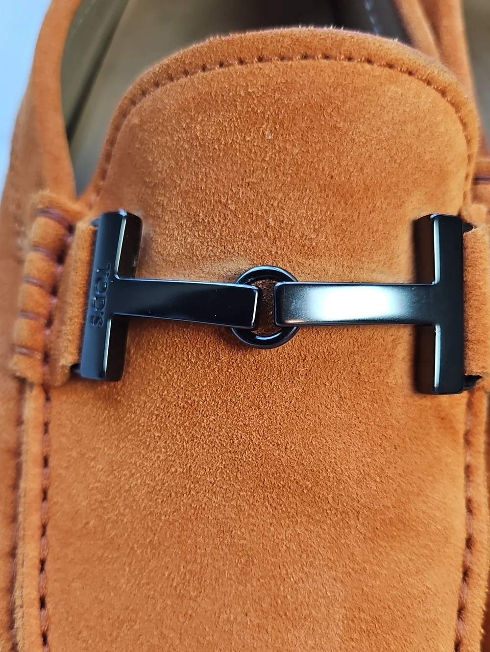 TOD'S Double T Gommino Suede Driving Loafers In Burnt Orange,  Size 5 1/2